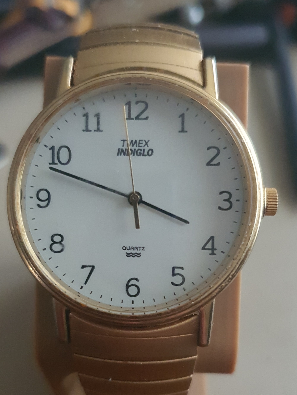 Vtg Timex Indiglo Goldtone/White Stainless Steel Men's Watch